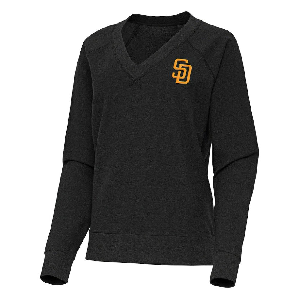 San Diego Padres Antigua Women's Varsity Tri-Blend V-Neck Long Sleeve T-Shirt Heather Black