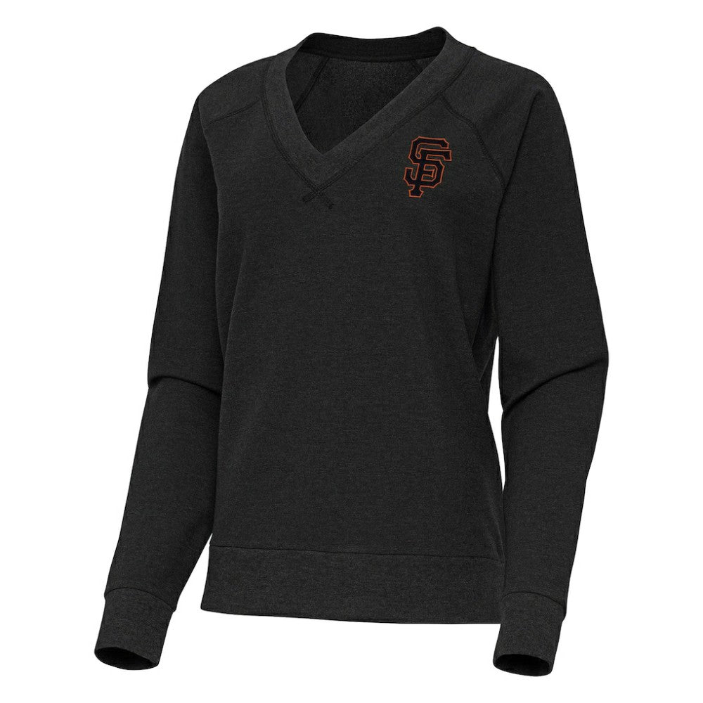 San Francisco Giants Antigua Women's Varsity Tri-Blend V-Neck Long Sleeve T-Shirt Heather Black