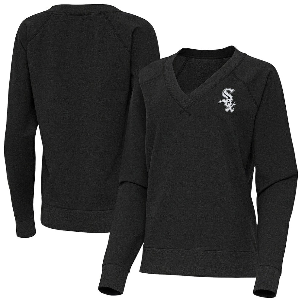Chicago White Sox Antigua Women's Varsity Tri-Blend V-Neck Long Sleeve T-Shirt Heather Black