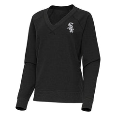 Chicago White Sox Antigua Women's Varsity Tri-Blend V-Neck Long Sleeve T-Shirt Heather Black
