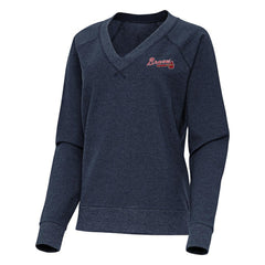 Atlanta Braves Antigua Women's Varsity Tri-Blend V-Neck Long Sleeve T-Shirt Heather Navy