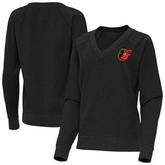 Baltimore Orioles Antigua Women's Varsity Tri-Blend V-Neck Long Sleeve T-Shirt Heather Black