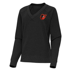 Baltimore Orioles Antigua Women's Varsity Tri-Blend V-Neck Long Sleeve T-Shirt Heather Black