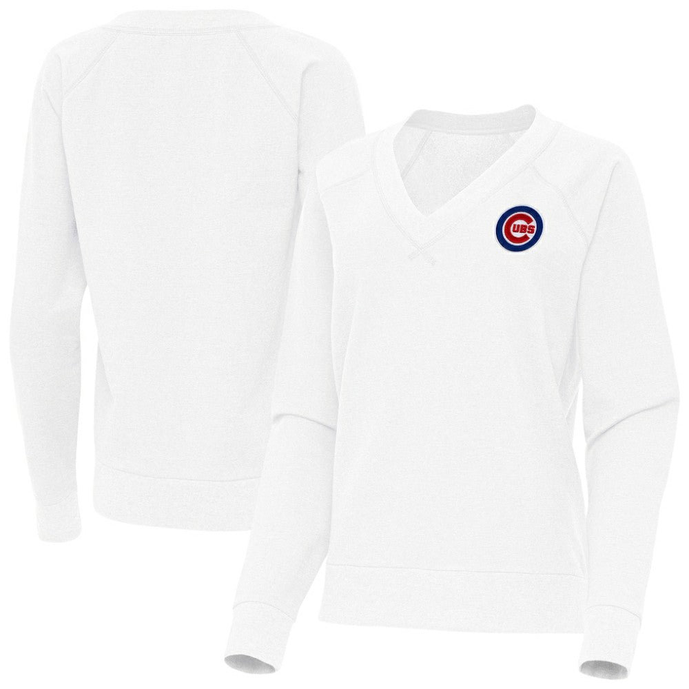 Chicago Cubs Antigua Women's Varsity Tri-Blend V-Neck Long Sleeve T-Shirt White