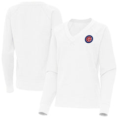 Chicago Cubs Antigua Women's Varsity Tri-Blend V-Neck Long Sleeve T-Shirt White