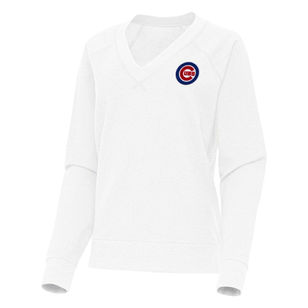 Chicago Cubs Antigua Women's Varsity Tri-Blend V-Neck Long Sleeve T-Shirt White
