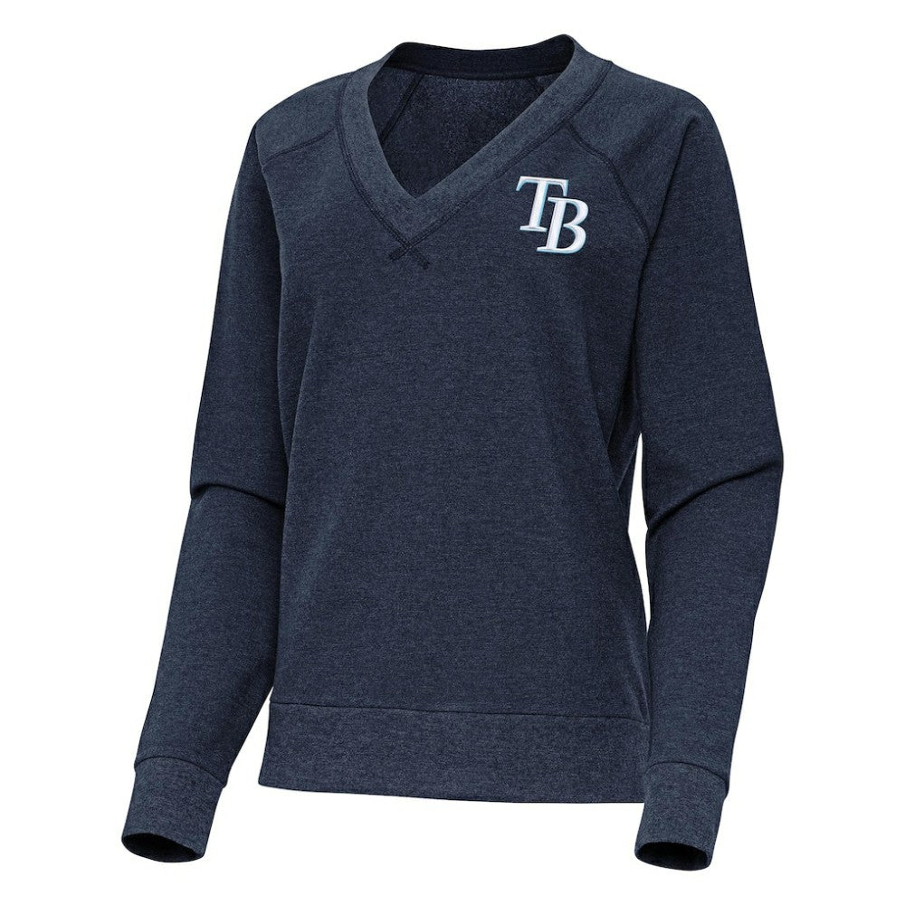 Tampa Bay Rays Antigua Women's Varsity Tri-Blend V-Neck Long Sleeve T-Shirt Heather Navy