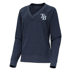 Tampa Bay Rays Antigua Women's Varsity Tri-Blend V-Neck Long Sleeve T-Shirt Heather Navy