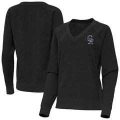 Colorado Rockies Antigua Women's Varsity Tri-Blend V-Neck Long Sleeve T-Shirt Heather Black