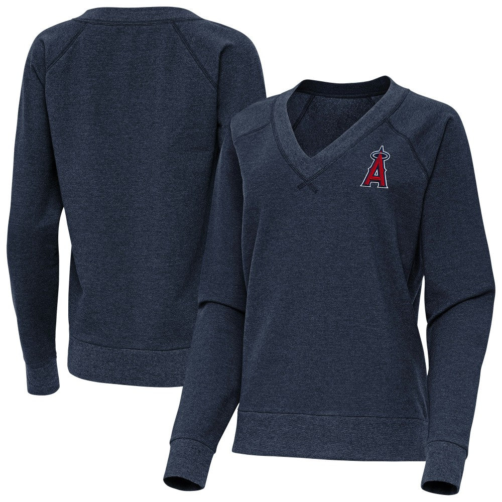 Los Angeles Angels Antigua Women's Varsity Tri-Blend V-Neck Long Sleeve T-Shirt Heather Navy
