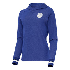 Chicago Cubs Antigua Women's Trek Pullover Hoodie Heather Royal