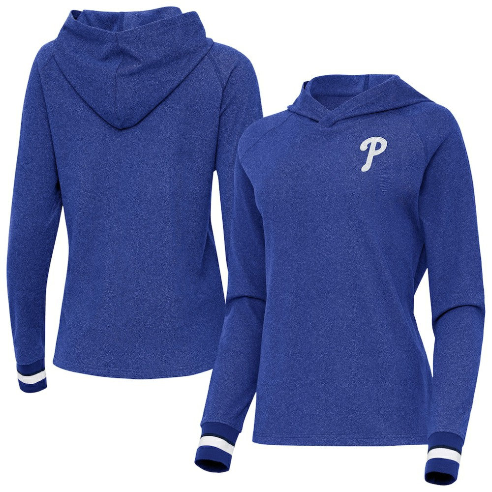 Philadelphia Phillies Antigua Women's Trek Pullover Hoodie Heather Royal