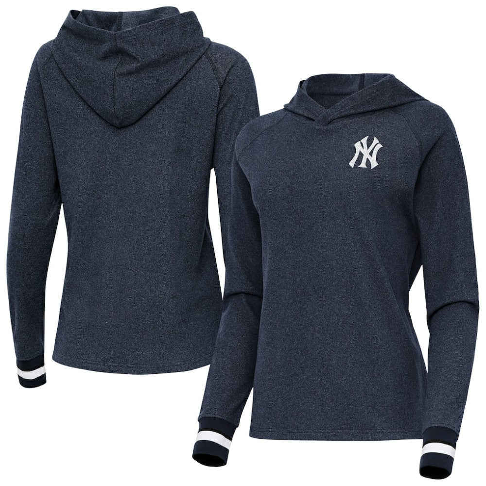 New York Yankees Antigua Women's Trek Pullover Hoodie Heather Navy