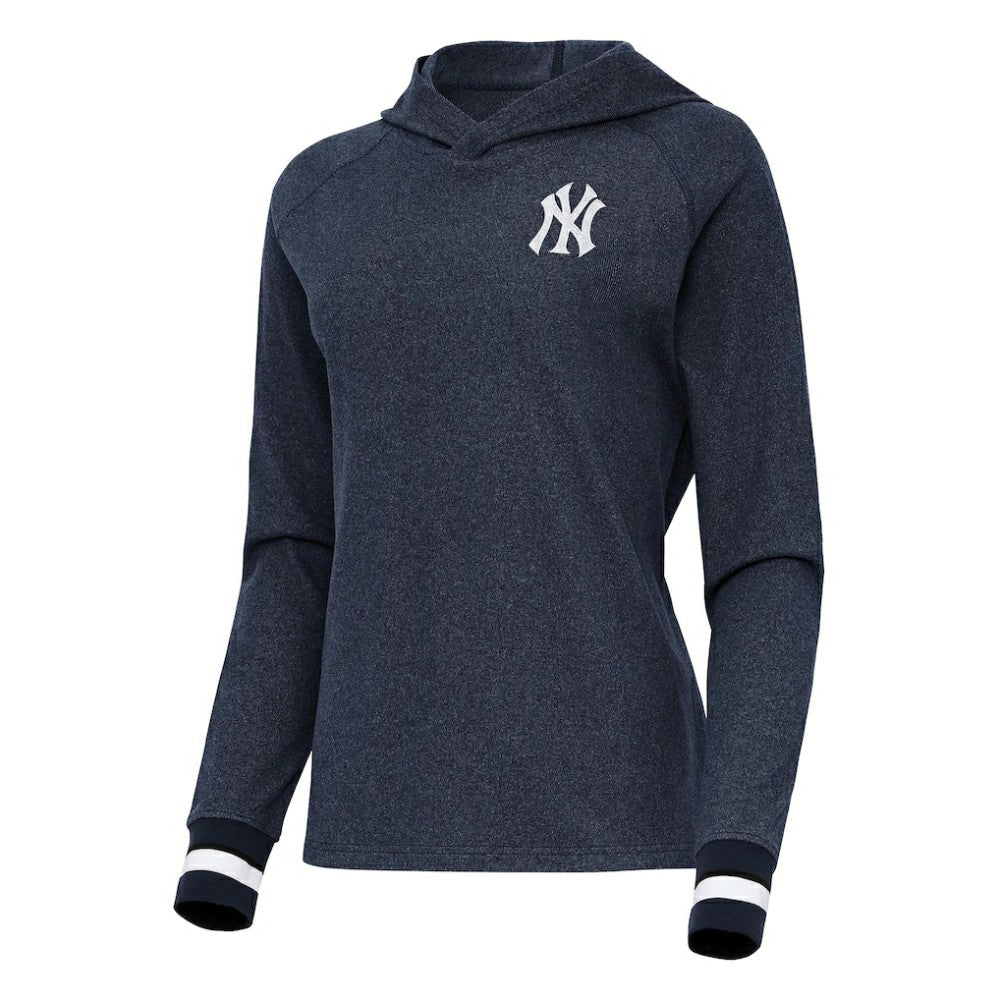 New York Yankees Antigua Women's Trek Pullover Hoodie Heather Navy