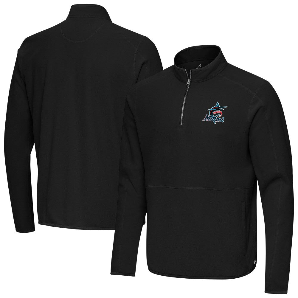 Miami Marlins Antigua Step Up Quarter-Zip Pullover Black