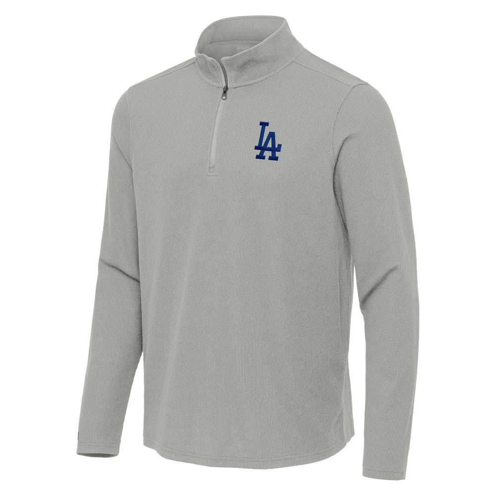Los Angeles Dodgers Antigua Sync Tri-Blend Quarter-Zip Pullover Heather Gray