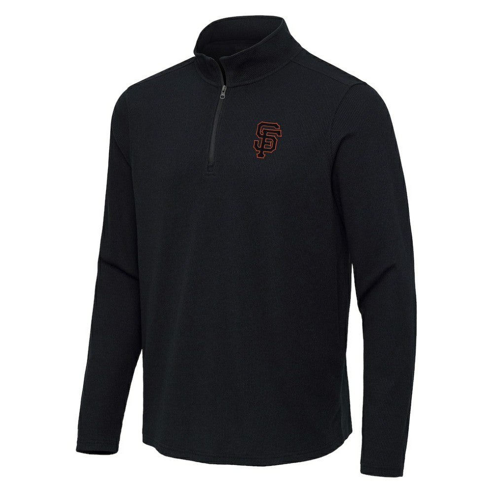 San Francisco Giants Antigua Sync Tri-Blend Quarter-Zip Pullover Heather Black