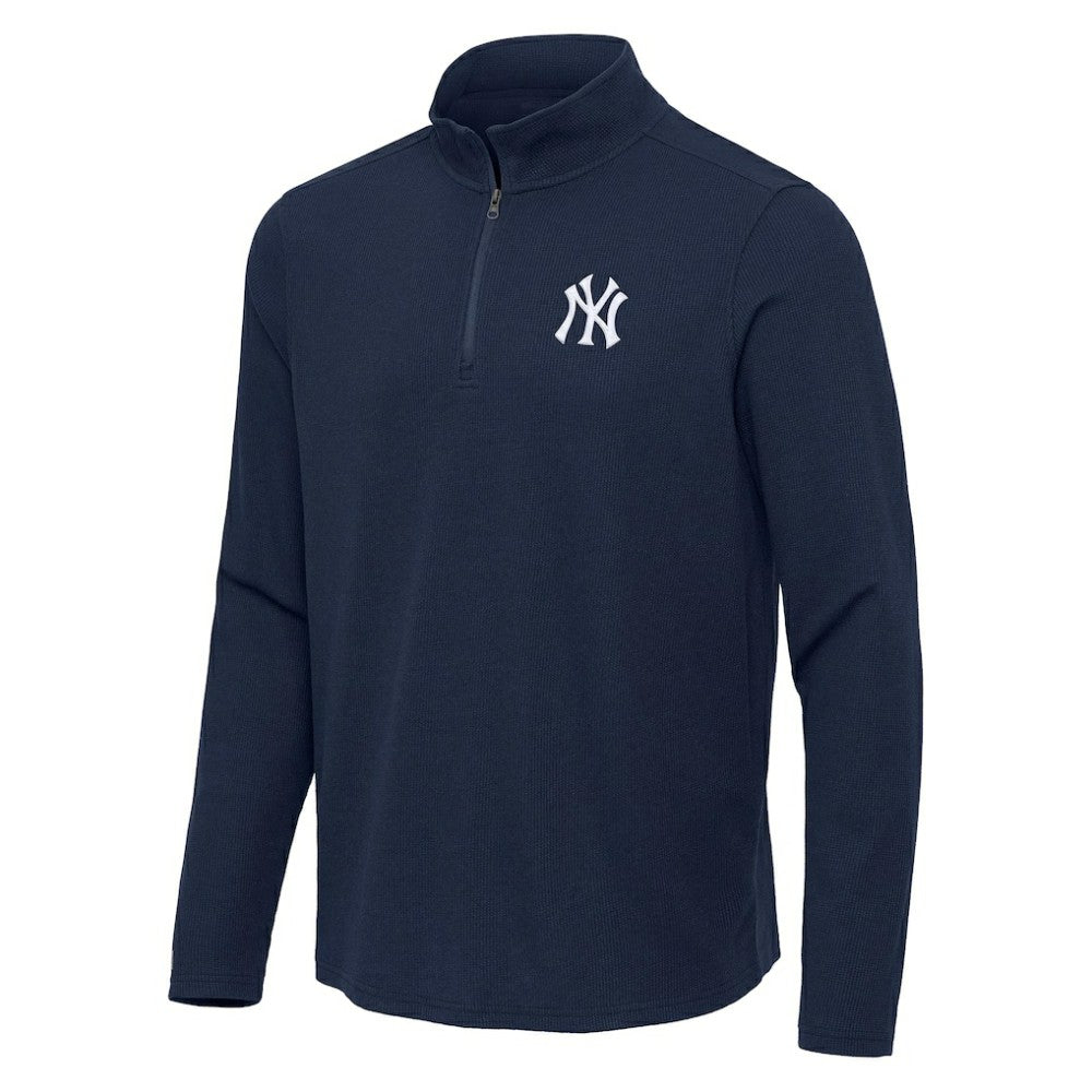 New York Yankees Antigua Sync Tri-Blend Quarter-Zip Pullover Heather Navy