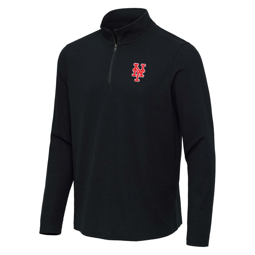 New York Mets Antigua Sync Tri-Blend Quarter-Zip Pullover Heather Black