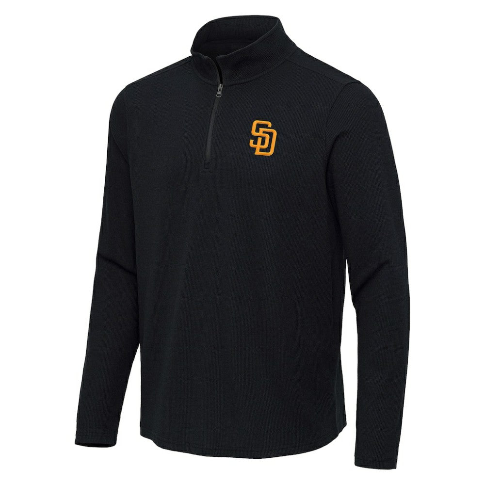 San Diego Padres Antigua Sync Tri-Blend Quarter-Zip Pullover Heather Black