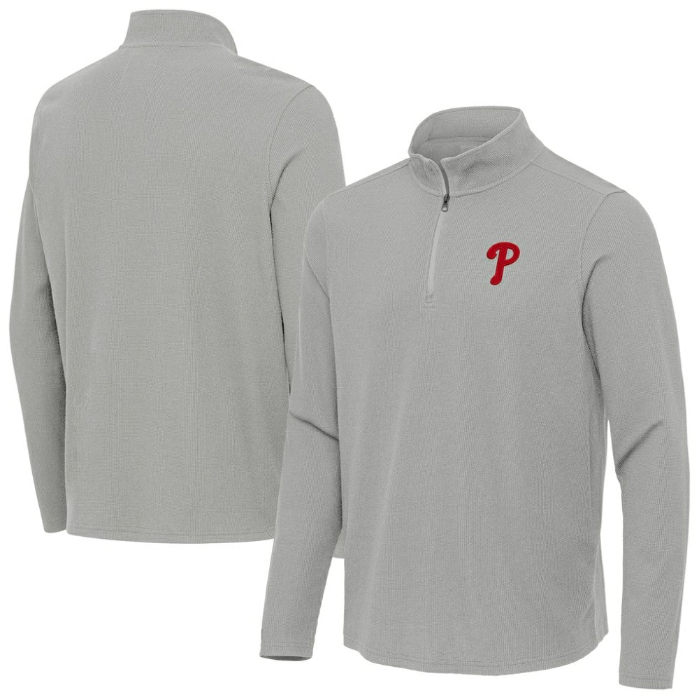 Philadelphia Phillies Antigua Sync Tri-Blend Quarter-Zip Pullover Heather Gray