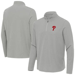 Philadelphia Phillies Antigua Sync Tri-Blend Quarter-Zip Pullover Heather Gray
