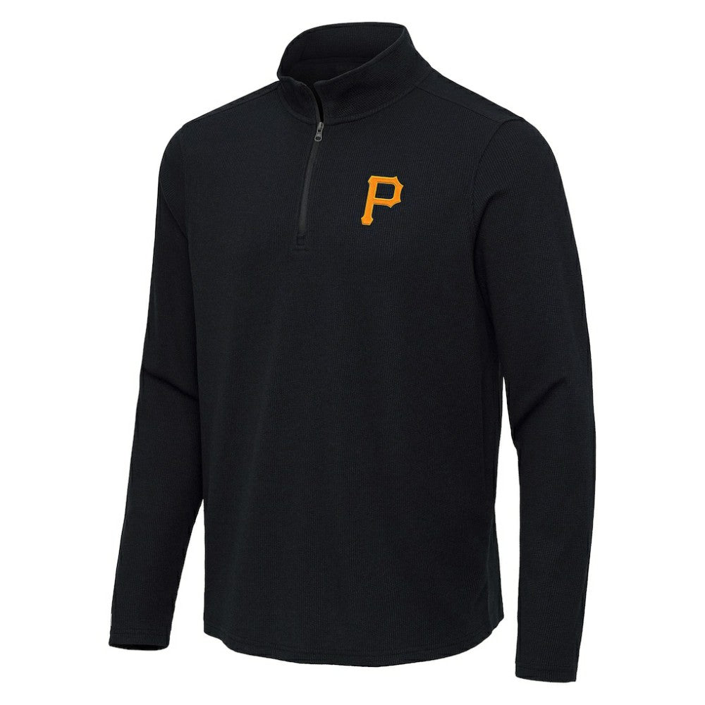 Pittsburgh Pirates Antigua Sync Tri-Blend Quarter-Zip Pullover Heather Black