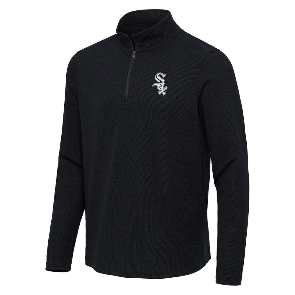 Chicago White Sox Antigua Sync Tri-Blend Quarter-Zip Pullover Heather Black