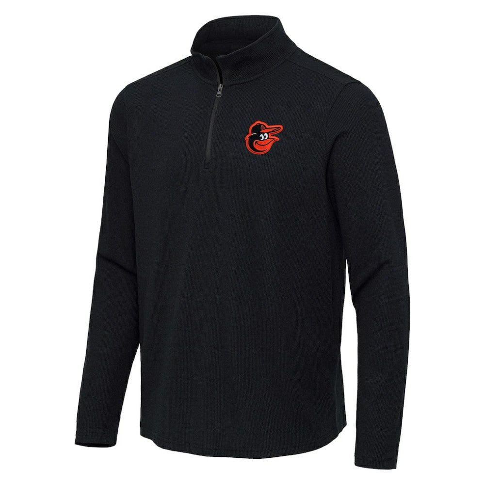 Baltimore Orioles Antigua Sync Tri-Blend Quarter-Zip Pullover Heather Black