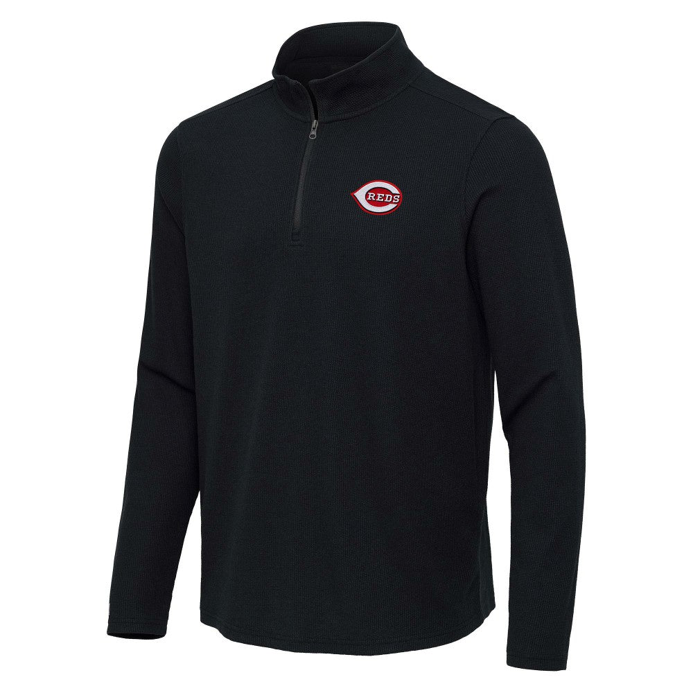 Cincinnati Reds Antigua Sync Tri-Blend Quarter-Zip Pullover Heather Black