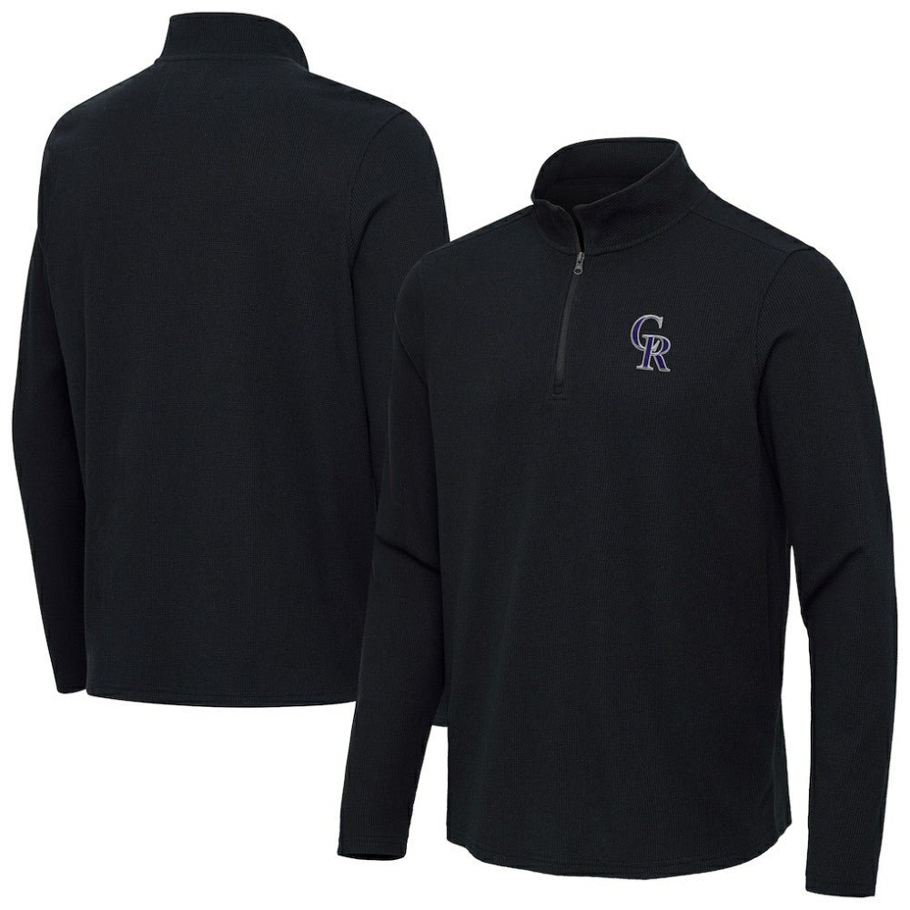 Colorado Rockies Antigua Sync Tri-Blend Quarter-Zip Pullover Heather Black