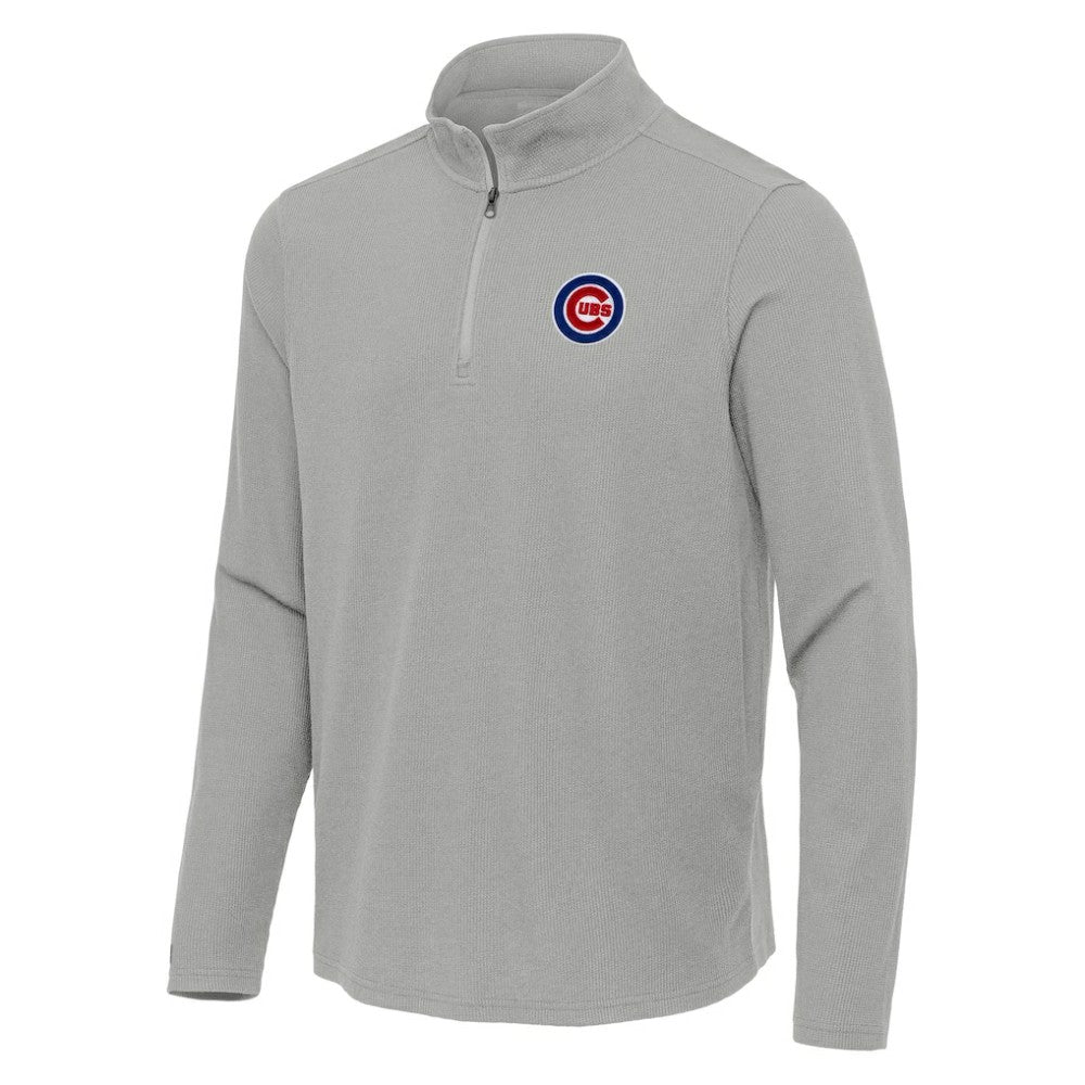 Chicago Cubs Antigua Sync Tri-Blend Quarter-Zip Pullover Heather Gray