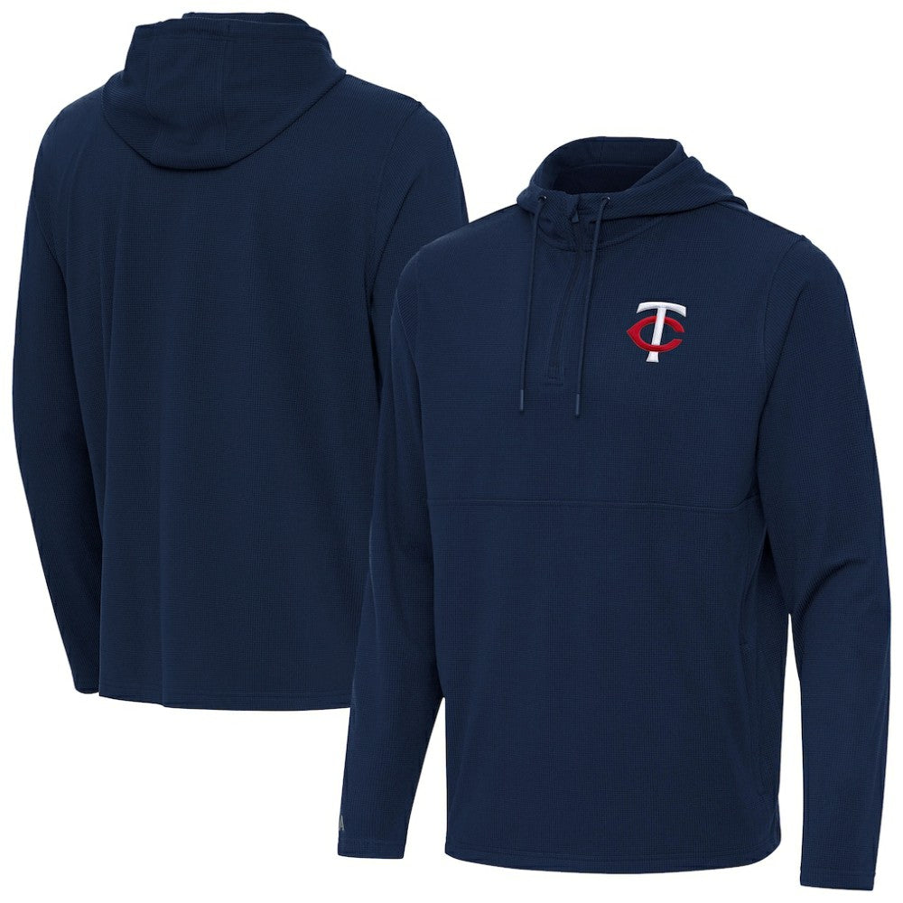 Minnesota Twins Antigua Connected Quarter-Zip Pullover Hoodie Navy