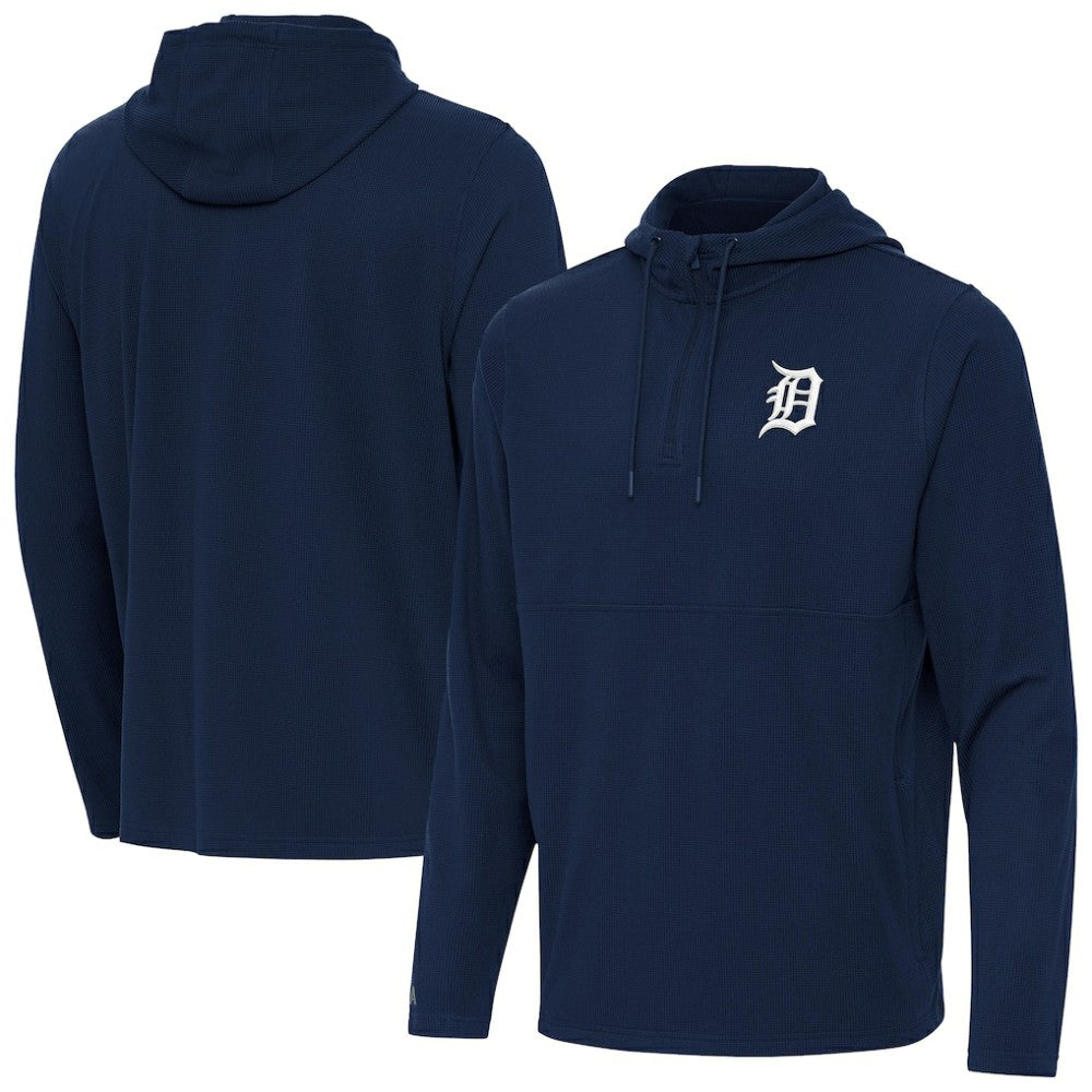 Detroit Tigers Antigua Connected Quarter-Zip Pullover Hoodie Navy