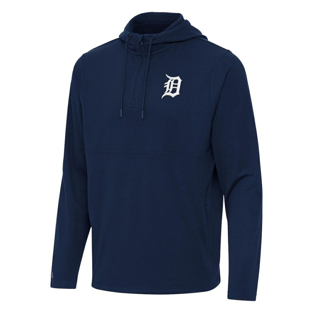 Detroit Tigers Antigua Connected Quarter-Zip Pullover Hoodie Navy