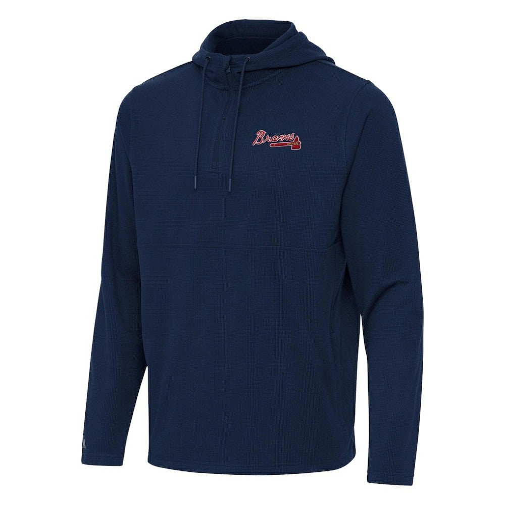 Atlanta Braves Antigua Connected Quarter-Zip Pullover Hoodie Navy