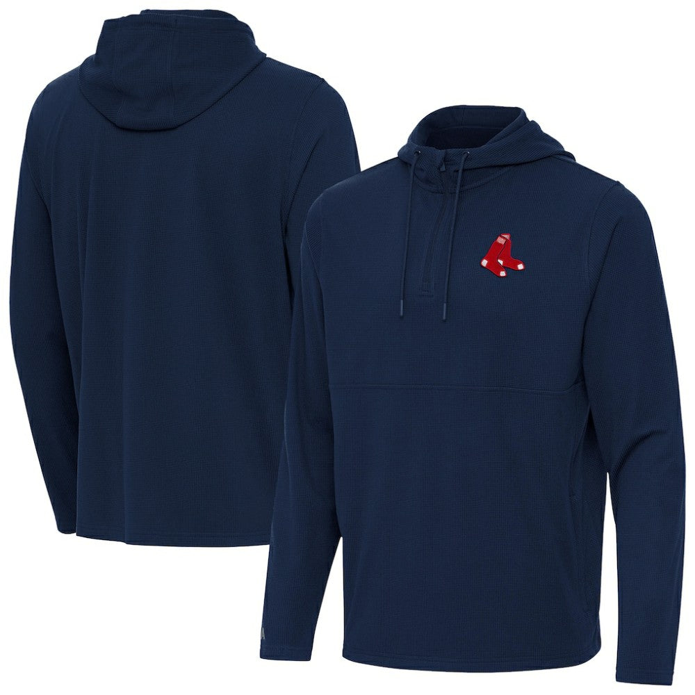 Boston Red Sox Antigua Connected Quarter-Zip Pullover Hoodie Navy