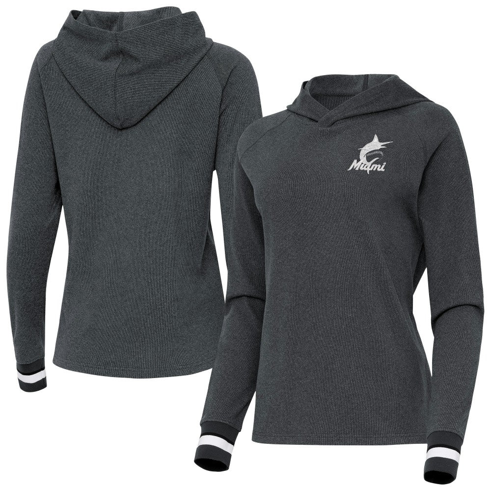 Miami Marlins Antigua Women's Trek Pullover Hoodie Heather Charcoal
