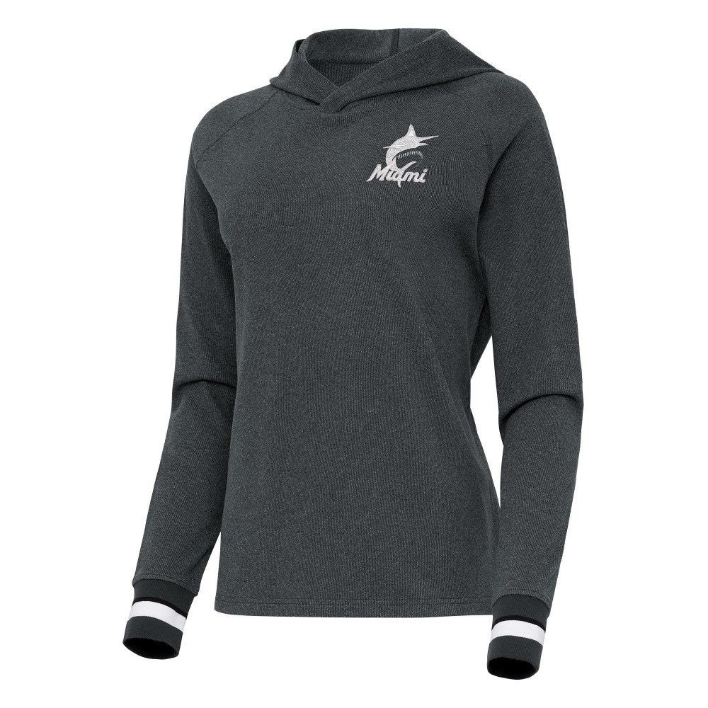 Miami Marlins Antigua Women's Trek Pullover Hoodie Heather Charcoal