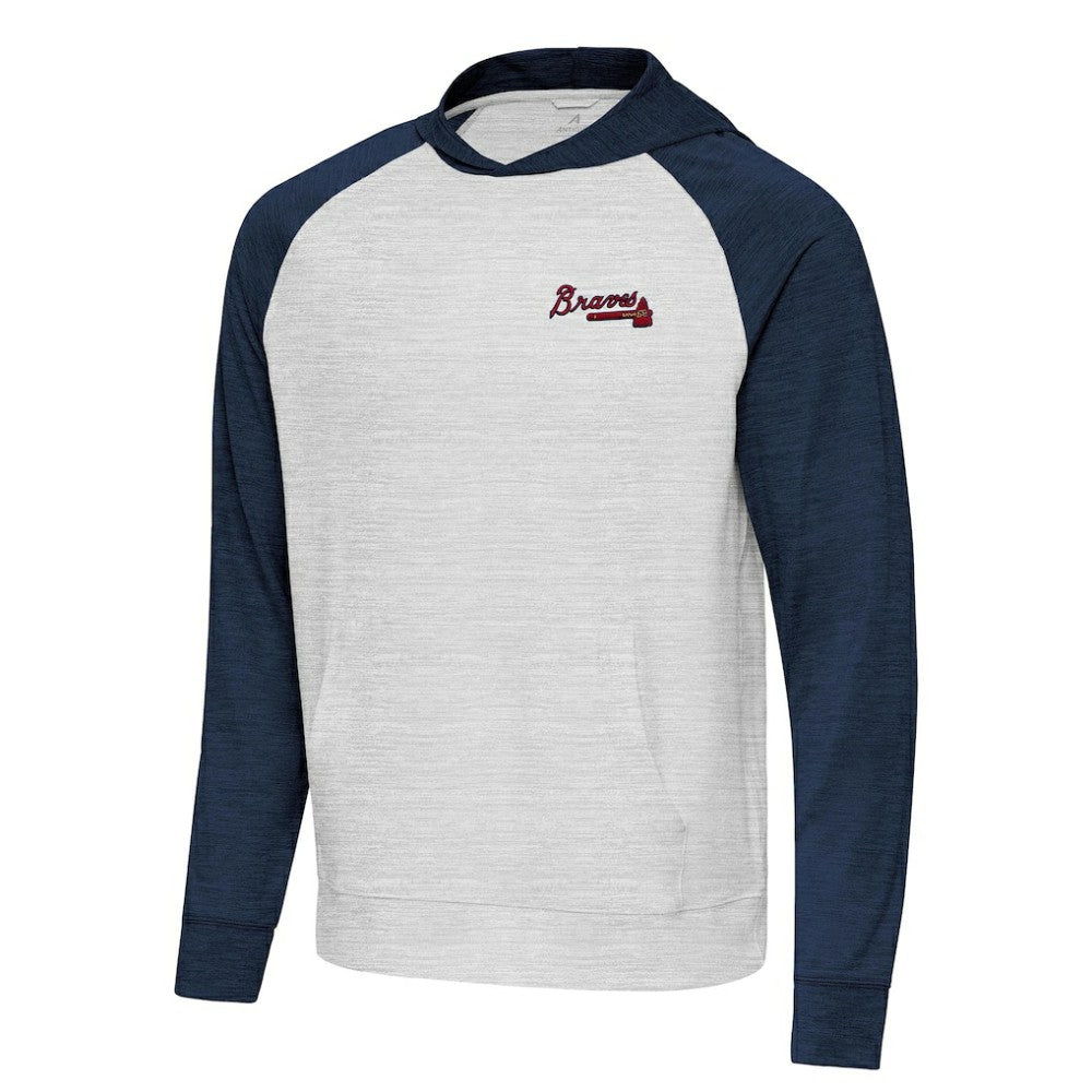 Atlanta Braves Antigua Urgent Pullover Hoodie Heather Navy/Gray