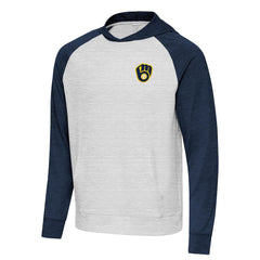 Milwaukee Brewers Antigua Urgent Pullover Hoodie Heather Navy/Gray