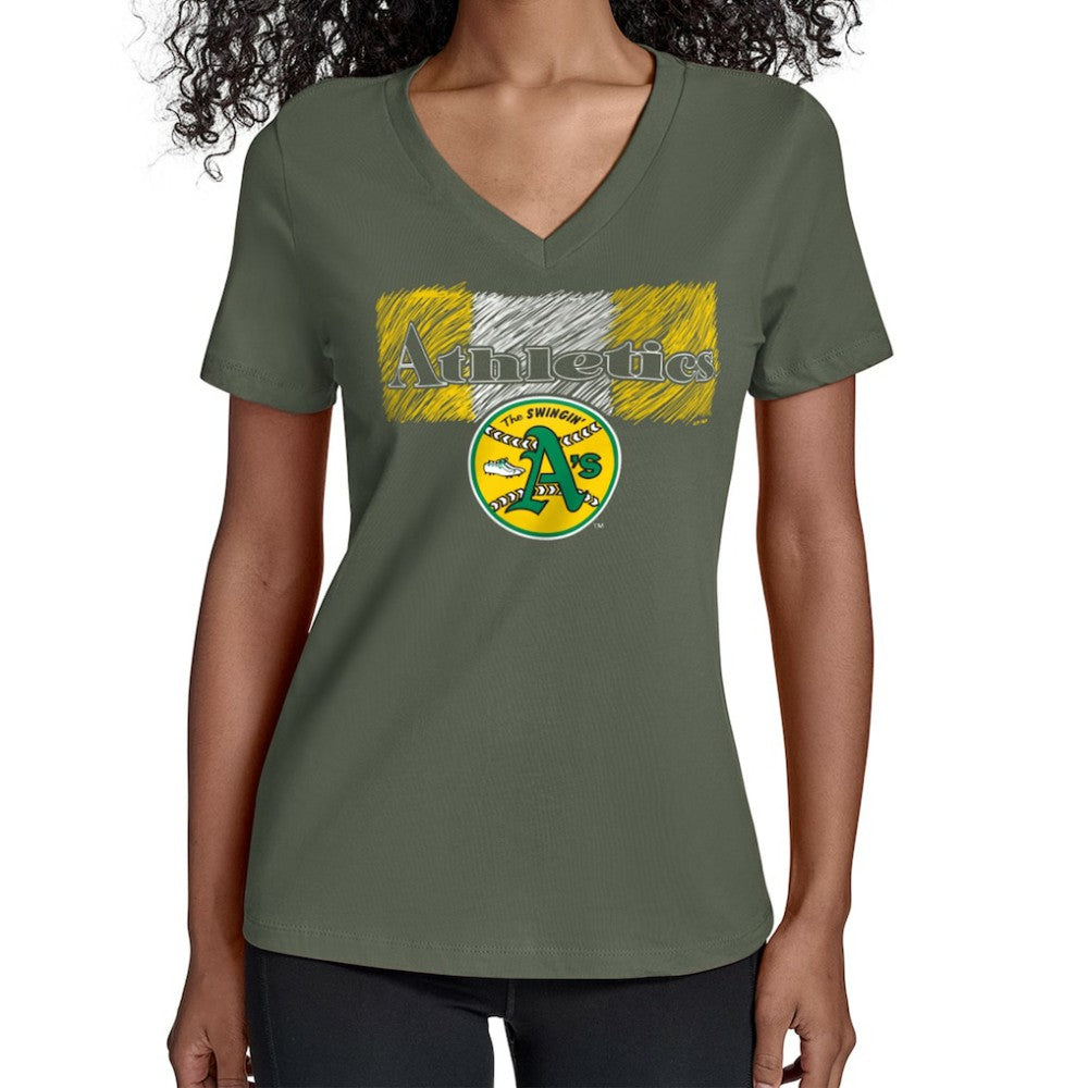 Athletics Starter Women's Team Color Shading V-Neck T-Shirt Green
