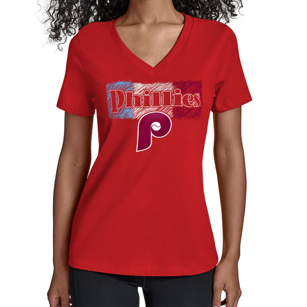 Philadelphia Phillies Starter Women's Team Color Shading V-Neck T-Shirt Red