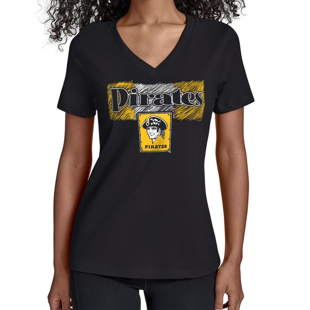 Pittsburgh Pirates Starter Women's Team Color Shading V-Neck T-Shirt Black