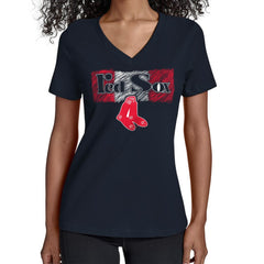 Boston Red Sox Starter Women's Team Color Shading V-Neck T-Shirt Navy