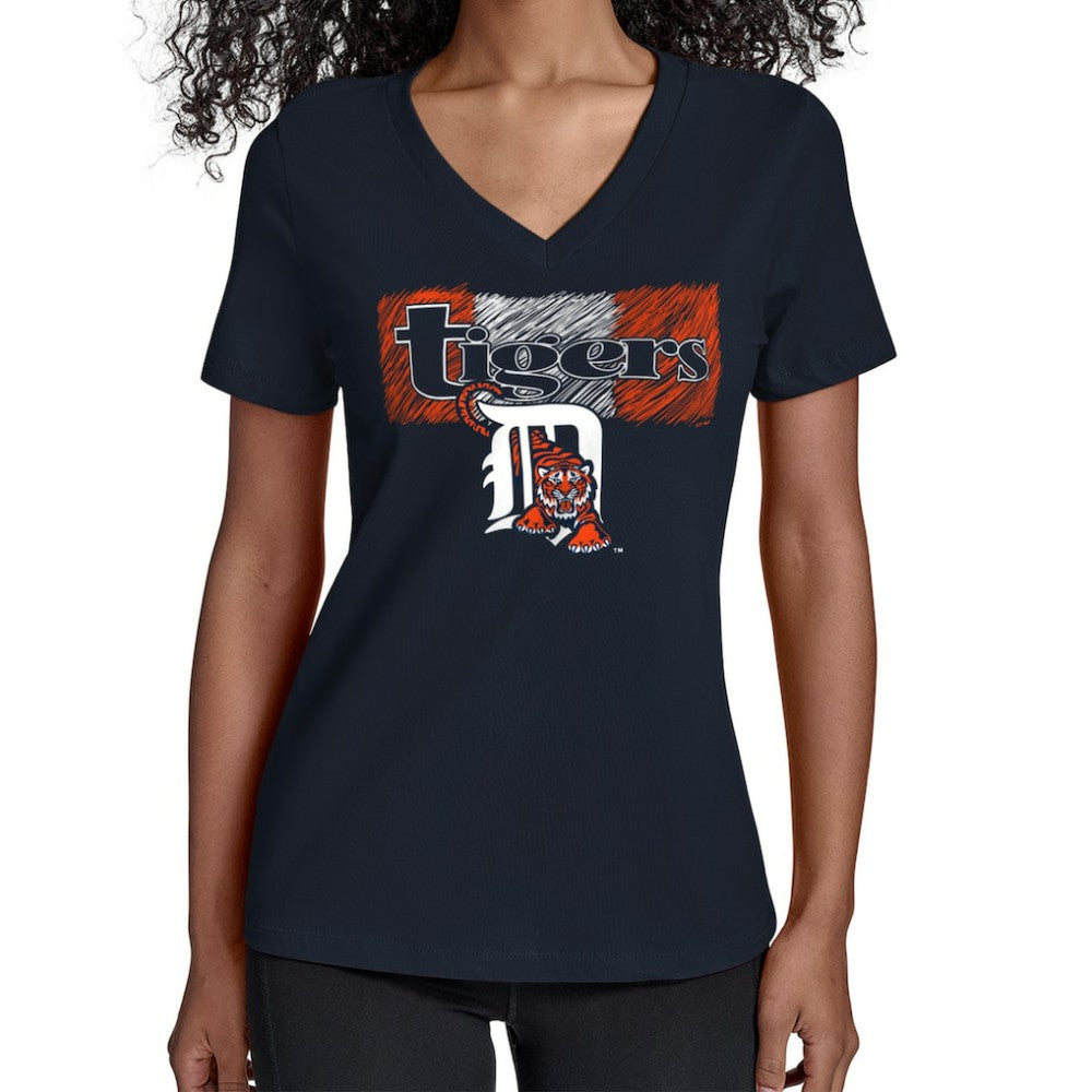 Detroit Tigers Starter Women's Team Color Shading V-Neck T-Shirt Navy