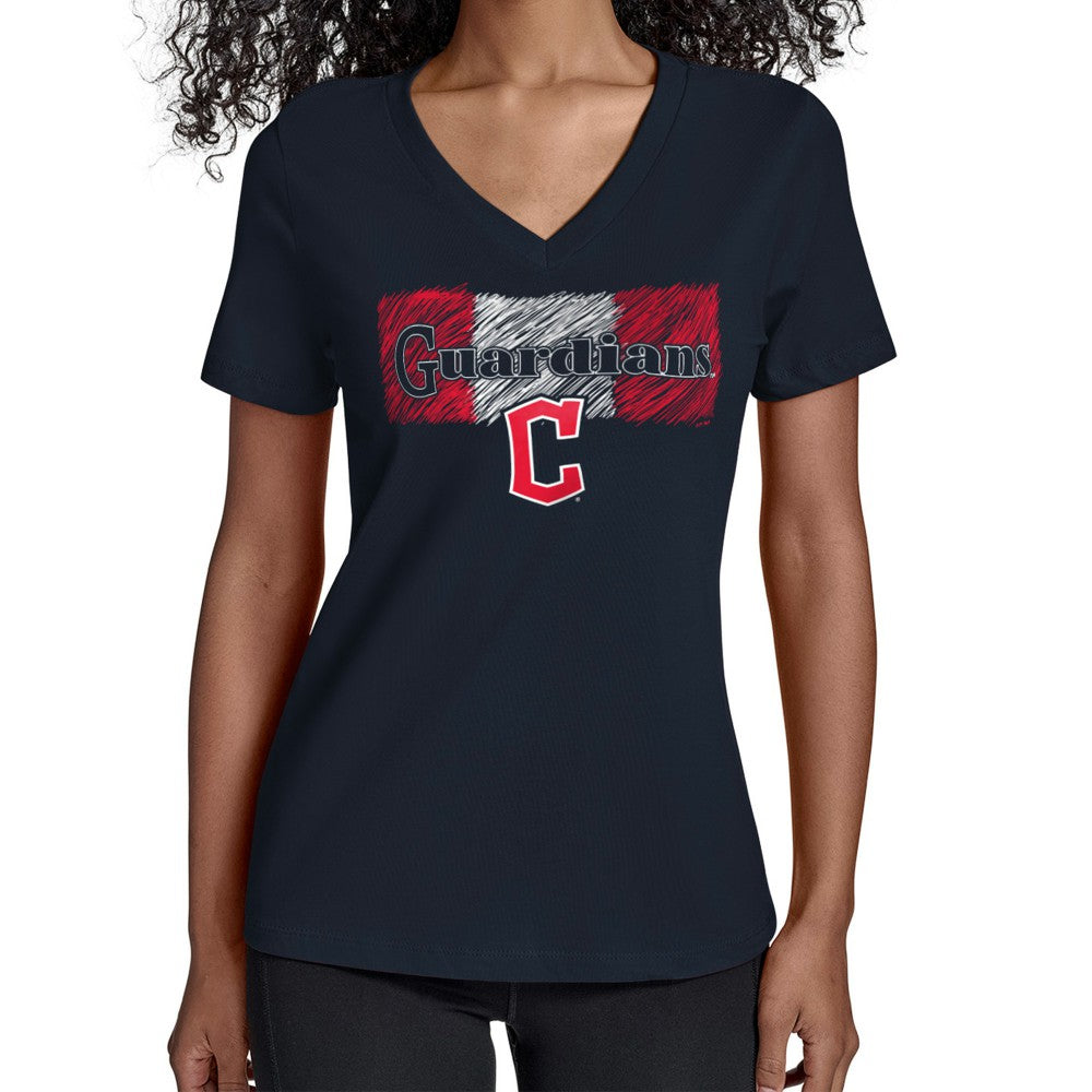 Cleveland Guardians Starter Women's Team Color Shading V-Neck T-Shirt Navy