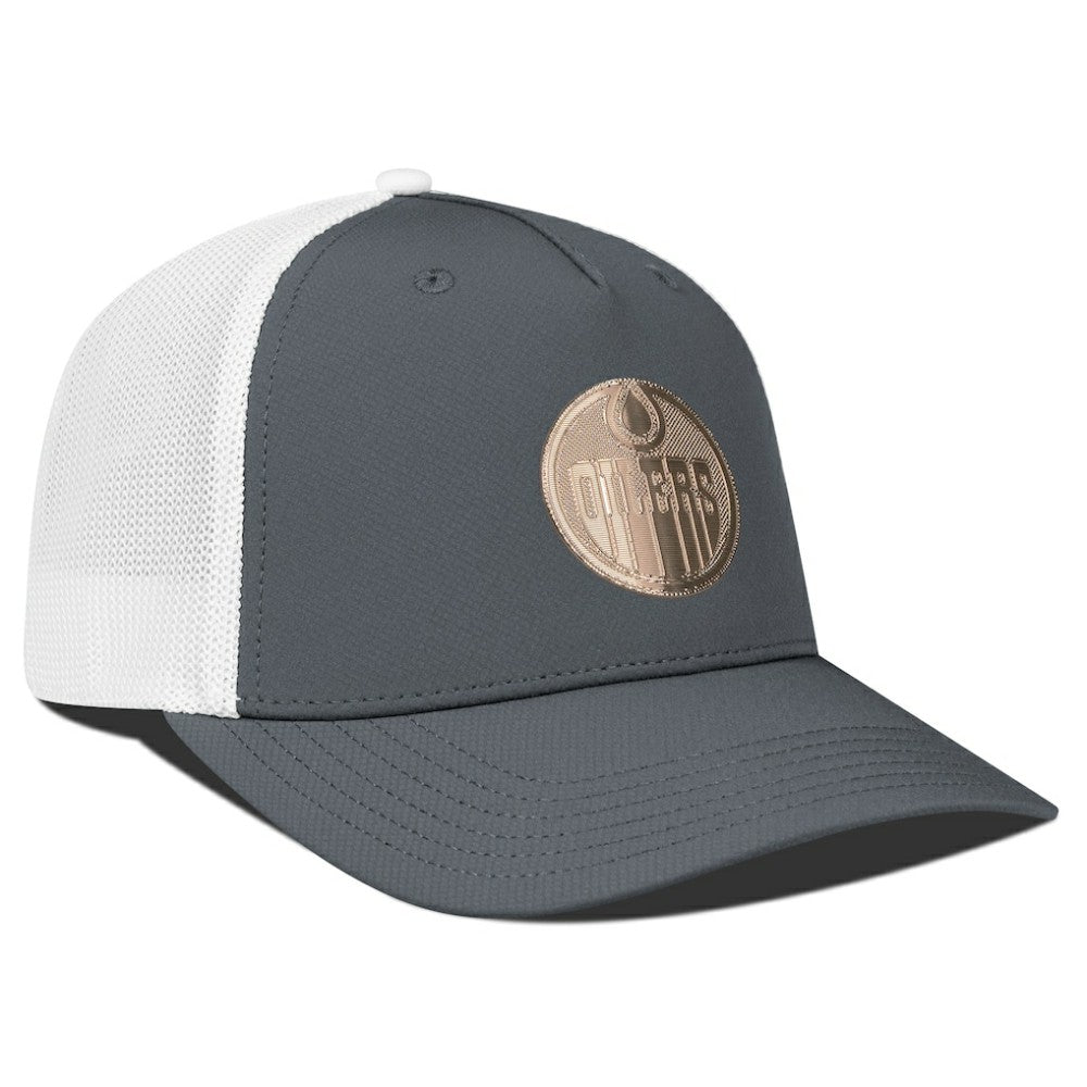 Edmonton Oilers Levelwear Signal Copper Insignia Trucker Adjustable Hat Charcoal/White