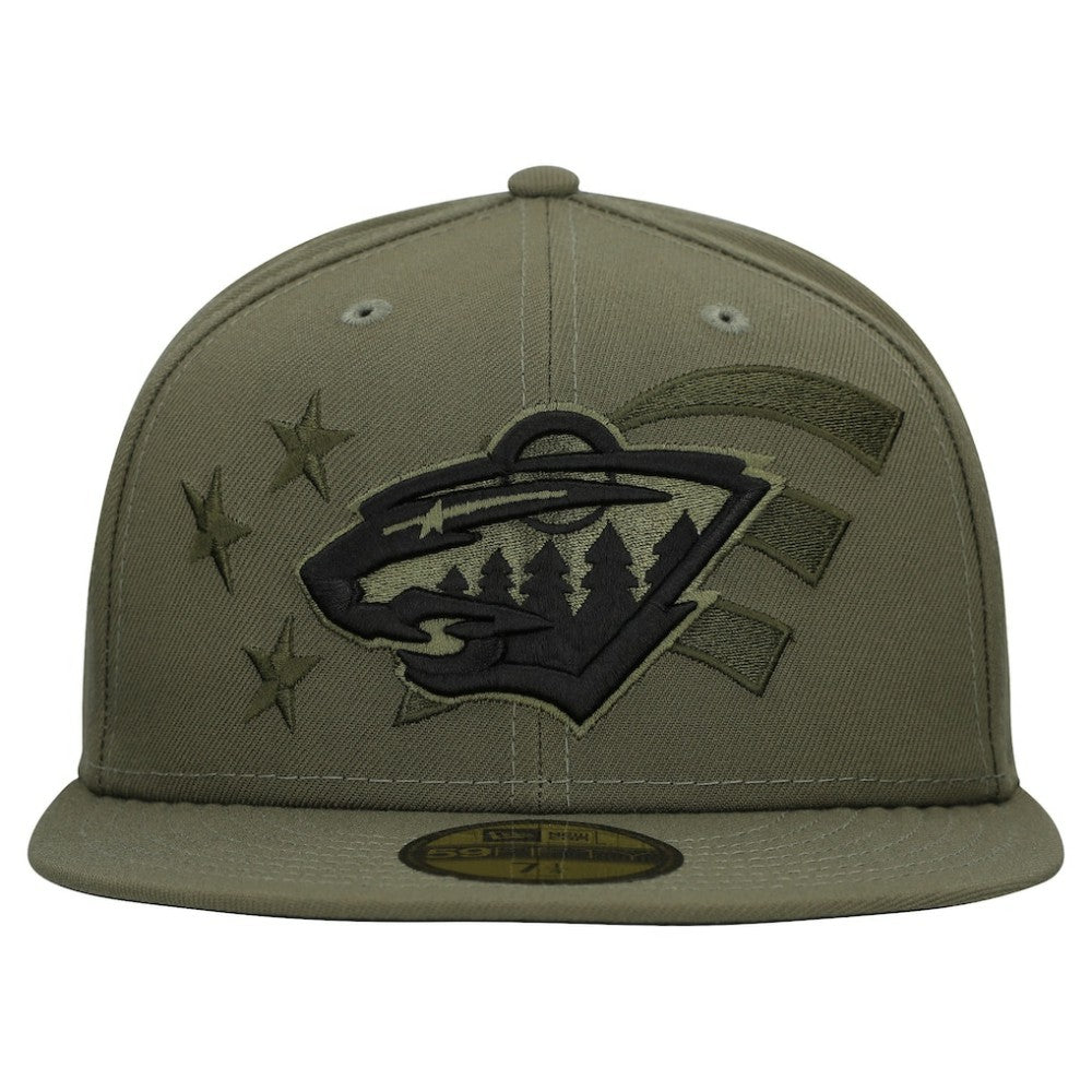 Minnesota Wild New Era Military Appreciation Flag 59FIFTY Fitted Hat Olive