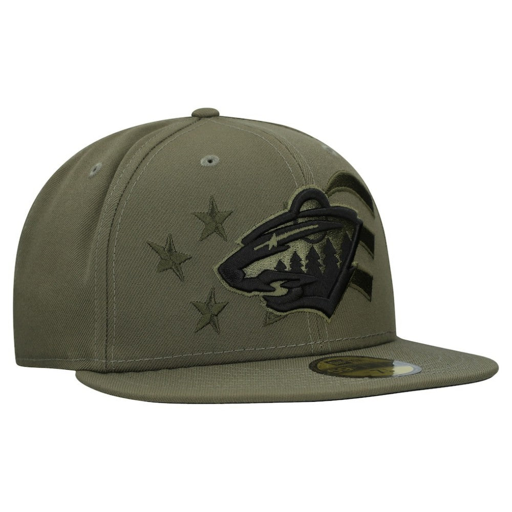 Minnesota Wild New Era Military Appreciation Flag 59FIFTY Fitted Hat Olive